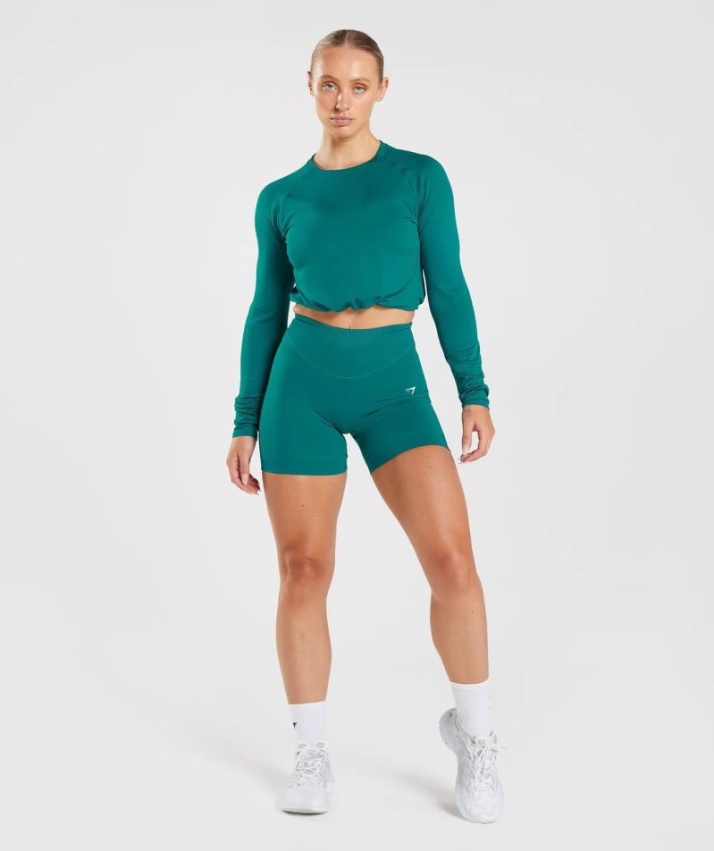 Przycięte Topy Gymshark Sweat Seamless Long Sleeve Damskie Turkusowe | PL 961ZKM